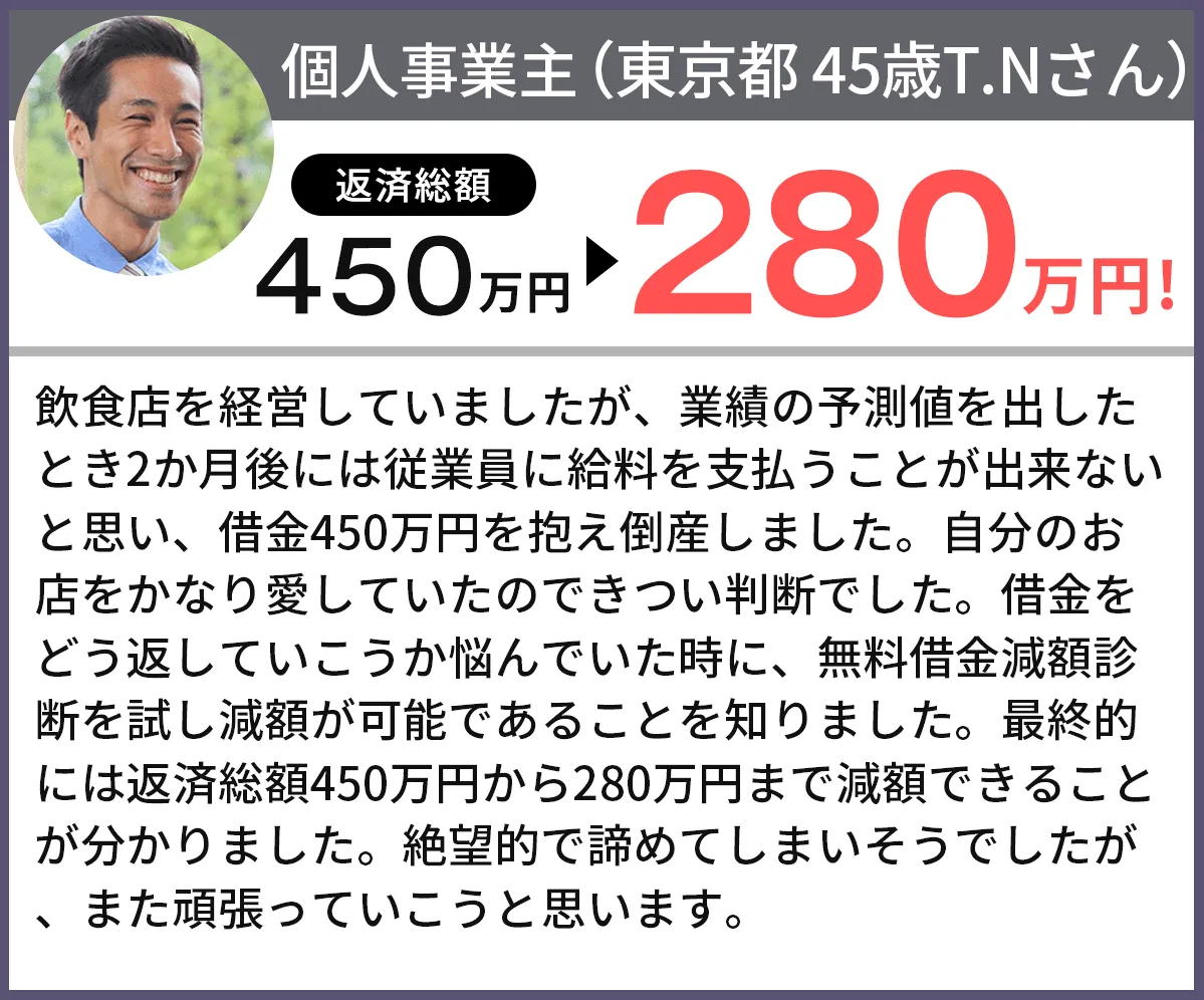 借金が450万円から280万円になりました!